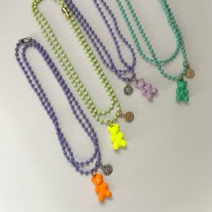 Military Style Enamel Ball Chain Necklace - Mint Green Chain w/ Neon Yellow Bear